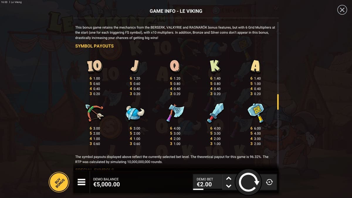 Symbol payout Le Viking Game