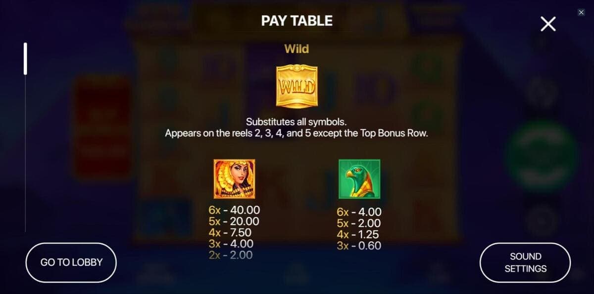 Paytable Legend of Cleopatra Megaways Game