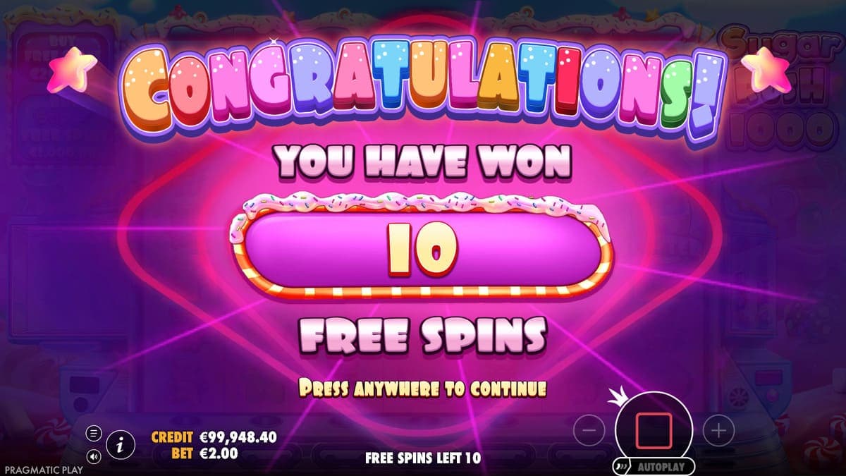 won jackpot Sugar Rush 1000